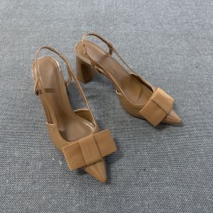 Summer Patent Leather Pointed Toe Heeled Sandals Women Elegant Bow Decoration Chunky Heel Pumps Luxury Designer Heels for Ladies