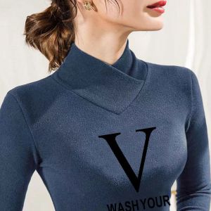 ผู้หญิง หนาขึ้น คุณภาพสูง ลำลอง สองด้าน ผ้าขนแกะ อุ่น เสื้อยืดกันความร้อน หลากหลาย ครึ่งสูง ปกเสื้อ เสื้อฐานขนาดใหญ่