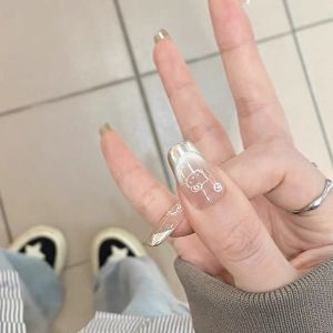 Handmade Cat Eye Short Wearing False Nails Glittering French Mirror Kitty Cat White Enhancing Nail Patches High End Feeling