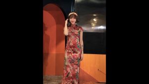 Suzhou Faux Tea Silk Flora Maxi Cheongsam 1033-28