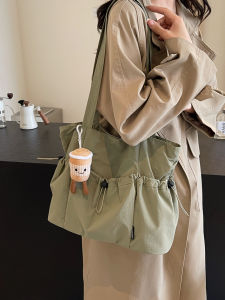 Large Capacity Nylon Tote Bag Womens Commuter Bag School Class Shoulder Bag Korean Style Casual Soft Handbag Pure Color