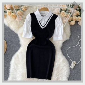 Draylen Korean Style Puff Sleeve Summer Sweet Dress Preppy Fanny pack and hip dress