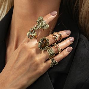 Ingemark | Ingemark 8Pcs/Set Vintage Irregular Acrylic Hollow Flower Rings Women Trendy  Metal Chic Knuckle Rings New Aesthetics Jewelry