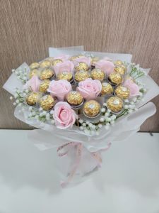 Soap Flowers Roses Ferrero Rocher Chocolate Ball Flower Bouquet ROM/Wedding/Engagement/Anniversary/Birthday/Graduation/NS POP/Hari Raya/Diwali/Mothers Day/Fathers Day/Valentine