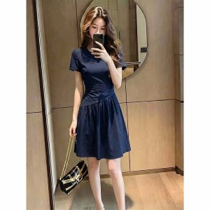 Shalldoer | Elegant French Style New Summer Casual Round Neck Short Sleeve Slimming Dress