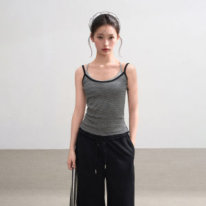 BAIDAIFEI | Striped Gray Sleeveless Tank Top Summer Wearable Inside or Outside with Padding
