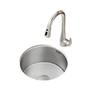 MOSHE | Silver Round Bar Kitchen Island Mini 304 Stainless Steel Sink Single Bowl