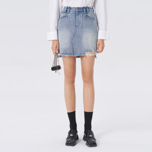 Retro Faded Cotton Waist-High Slimming Skirt