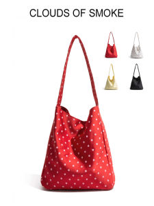 Cos Ladies Red Polka Dot Canvas Tote Bag Large Capacity Commuter Single Shoulder Bag Urban Minimalist Style Nylon Fabric