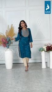 KAYA RAYON EMBROIDERY SEQUENCE WORK STRAIGHT KURTI