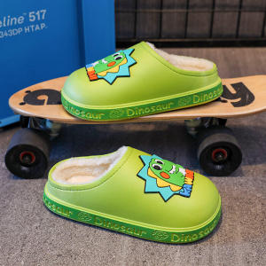 Dép Bông Trẻ Em Khủng Long Nhỏ Dép Em Bé Đi Bên Ngoài Giữ Ấm Bằng Lông Chống Thấm Nước Chống Trượt Trong Nhà Bé Trai Mùa Đông