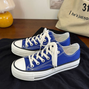 รองเท้าผ้าใบพื้นหนาแบบสวมหัวสูงสไตล์ย้อนยุค ทรงหัวมน พื้นยาง สำหรับเด็กและเยาวชน ทรงลำลอง สีฟ้าอ่อน