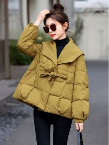 Slimming Black Doll Collar Jacket Mid-Length Womens Fashion Design Autumn Cotton Coat Meat Covering Trendy Korean Style