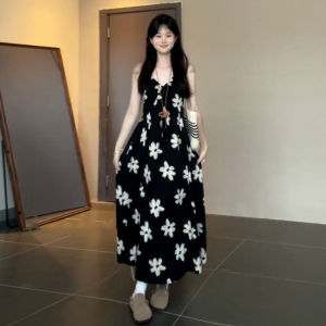 PEIZIXUAN | French Style Floral Print Halter Maxi Dress