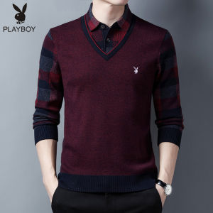 Playboy Knitted Wool Sweater Mens Midlife Thick Warm Winter Shirt Style Home Comfort Business Casual Loose Fit Full Sleeve