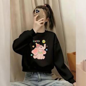 SUSHOUWANGE | Korean Sweet and Adorable Cartoon Elephant Short Fleece-lined Loose Hoodie for Autumn and Winter