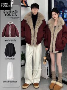 YOULIN | Burgundy Osprey Collar Warm Stylish American Style Thick Mink Velvet Cotton Down Coat