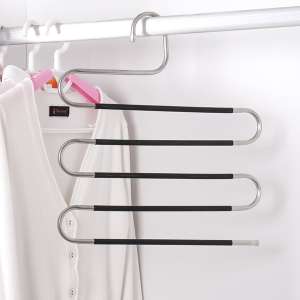 Stainless steel S-shaped hanger multifunctional drying pants hanger for household use five layer non slip storage pants rack