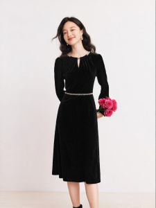Koradior | Autumn Red Elegant Velvet Waist-Cinching Youthful Dress