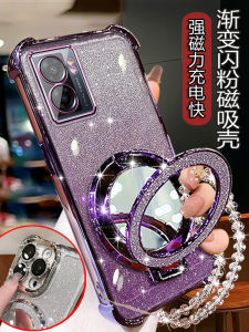 Oppo Realme V23 Trendy Electric Plating Shockproof Transparent Case with Mirror Stand Holder Soft Silicon Protective Cover