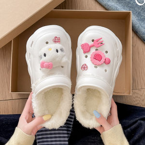 Dép Đi Trong Nhà Đế Dày Lót Lông Cừu Dễ Thương Hoạt Hình Cho Nữ Mùa Đông Ngoài Trời Chống Trượt Đế Cao Su Dép Cotton Đế Cao Su