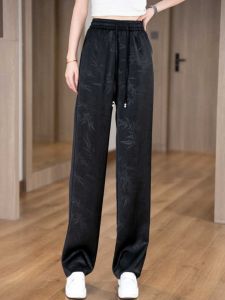 Summer New Chinese Style Narrow Wide Leg Pants Womens Versatile High Waist Drapey Ice Silk Breathable Straight Leg Trousers