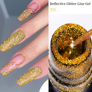 LILYCUTE 5ML Gold Reflective Glitter Liner Gel Nail Polish French Laser Sparkling Painting Nail Art Semi Permanent UV Gel