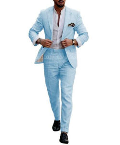 Bộ Vest Nam 2 Mảnh Vải Lanh Màu Be/xanh Kiểu Dáng Ôm Sát Ve Áo Khuyết Gồm Áo Khoác Và Quần Thích Hợp Cho Đám Cưới Dạ Hội Tiệc Tùng.