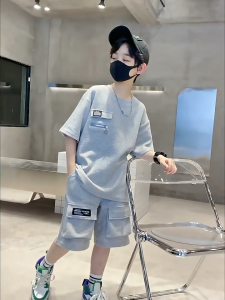 New Terno For Kid Boy 6-12yrs Waffle Multiple Pockets T shirt+Shorts Korean Terno For Kids Boy Fashion Outfit For Kids Boy Kids Terno For Boys