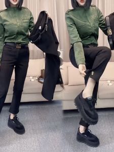 Slimming Straight Leg Pants Womens Small West Pants Autumn New Korean Version Open Split Cigarette Pants Versatile Nine Points