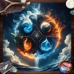 VIKAMA Thiên Đất Lửa Nước Bàn Thờ Vải Chống Thấm Nước Tarot Thẻ Đọc Bài Thảm Phù Thủy Thiền Khăn Trải Bàn Phong Cách Mỹ Cotton Polyester