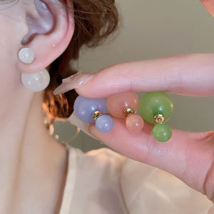 Fashion Double Sided Round Ball Earrings for Women Sweet Ear Studs Unique Accessories