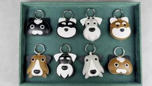 Adorable PU Leather Pet Keychain/bBag Charm-Cute Puppy & Kitty Bag Charms with 3.3cm Ring (Schnauzer Husky Border Collie)/Gift