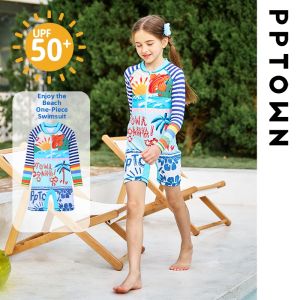 PPTOWN | Childrens Sun Protection Long Sleeve One-Piece Swimsuit