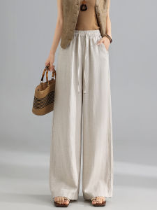 MEITESIJIAONU | Vintage Style Drawstring Tencel-Linen Lightweight Wide Leg Pants