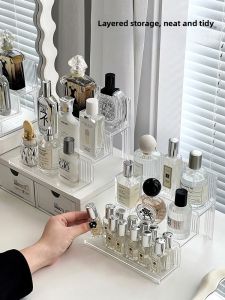 Transparent Acrylic Desktop Perfume Organizer Shelf Cosmetic Makeup Storage Box Multi-Layer Rectangular Plastic Box Holder