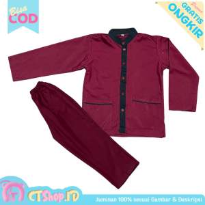 CTSHOPID BAJU KOKO PANJANG ANAK LAKI-LAKI WARNA MERAH MAROON SETELAN ANAK MUSLIM USIA 3-11 TAHUN BISA COD