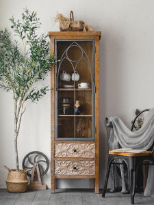 Retro American Sideboards Cabinet Wine Cabinet Living Room Wall Restaurant Home Solid Wood Glass Door Distressed Entry Door Entrance Cabinet