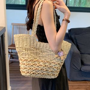 Large Capacity Straw Woven Shoulder Bag for Women 2025 New Style Autumn Country Style Beach Tour Travel Tote Handbag