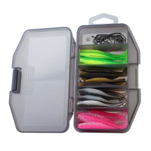 R.joy - 61Pcs Umpan Soft Lure 1 Set Box Kotak Umpan Pacning Ikan Umpan Pancing Tiruan Bentuk Ikan Bahan Karet Silicon Lembut Panjang 6 Cm SET BOX 40 soft lure Free Bait Box 20 Curved Hooks Fake Bait Soft Bait Fishing Lure Umpan Pancing Umpan Lembut