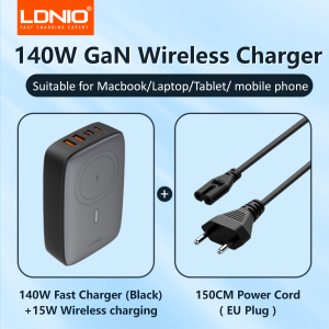LDNIO 140W 6 in 1 Wireless Charger GaN 65W USB-C Charger PD QC USB-A Fast Charging Station 6 in 1 Desktop Charger Extension Cord