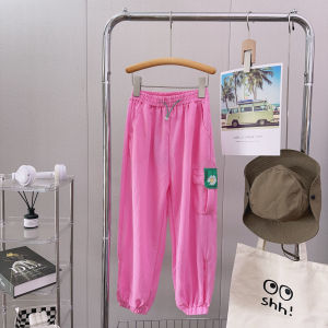 Lightweight Sporty Mosquito-Resistant Nine-Piece Casual High-Waisted Girls Trousers Elastic Waistband Cotton Blend Summer Pants