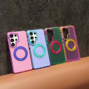 Contrasting Color 360 Rotating Magnetic For Magsafe Ring Stand Phone Case For Samsung Galaxy S26+ Plus S25 S24 FE S23 S22 Ultra