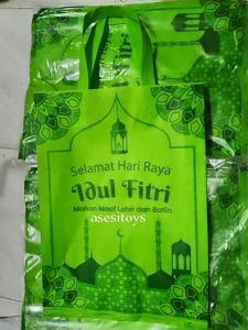 Tas Spunbond lebaran HIJAU ECOZEE 30x40x8 12Pcs sablon 4 SISI