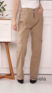 Celana Cargo Karet Wanita: Celana Cargo Highwaist Loose Jeans