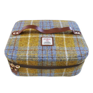 Large Capacity Harris Tweed Check Pattern Makeup Bag Home Storage Box Retro Style Organizer Pouch for Personal Miscellaneous Items
