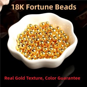 Pure 18K Gold Beads Small Golden round Handmade Stringing Beads Material Kit Non-Fading DIY Accessories Lucky Beads for Women