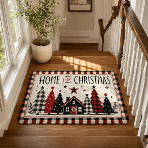 Water Buffalo Plaid Christmas Tree Door Mat Soft Non-Slip Entryway Carpet Absorbent Bathroom Rug Farmhouse Holiday Decor