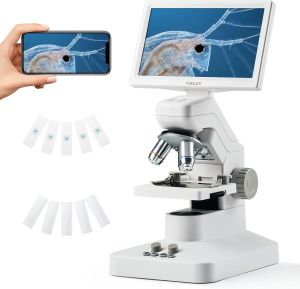 TOMLOV DM301 Pro Microscope Digital Microscope with 7" Screen USB & HDMI Output Wireless Biological Educational Science Scope Camera with Slides Kits for Classroom Home Lab