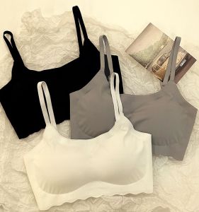 Seamless Ice Silk Girls Underwear Sling No Steel Ring Big Breast Small Vest Student Plaid Breathable Puberty Bra